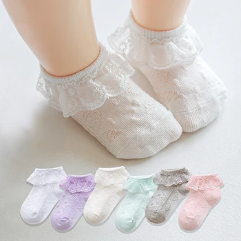 0 до 6 години Памучни капси Чорапи за цветя Малко дете Бебе Детски момичета Къдрици дантела глезена памучна рокля чорапи принцеса лято