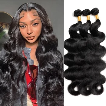 10A Body Wave Bundles Разширения за човешка коса за жени Virgin Human Hair Weave Bundles Deal Onsale естествен черен цвят 1/3/4 бр.