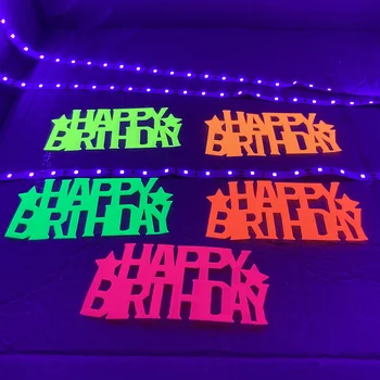 10pcs Неонов топер за торта за рожден ден Блясък в тъмното Парти консумативи Флуоресцентна светеща декорация за кексчета Нуждаете се от UV светлина