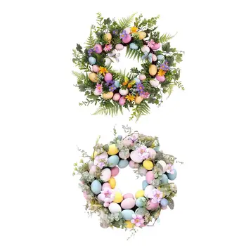 17.72inch Изкуствен великденски венец орнамент с цветно яйце висящи стена подпора цветя венци за пролетния прозорец зима есен