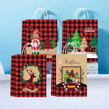 1Pcs Весела Коледа Крафт подаръчни торбички Ръчно изработени снежинки от нуга Бисквити Шоколадови опаковки Новогодишно парти Детски услуги