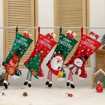 1бр Коледно дърво украса Коледни чорапи висулка орнаменти Коледа подарък чанти деца Нова година бонбони чанта камина дърво декор