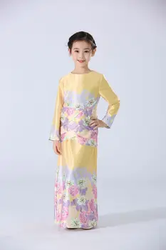 2021 Мюсюлманска ислямска рокля за момичета Рокли с дълъг ръкав за момичета Рокля + панталон 2бр Костюми Enfant дрехи Детски дрехи 1-8 Възраст