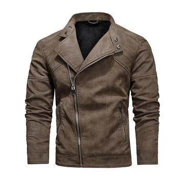 2023 Военно кожено яке Мъже Зимно руно топло цип мотоциклетни палта Мъжка мода Нов Biker PU якета тънък палто
