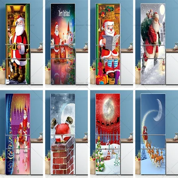 2023 Коледна врата стикер тапет PVC кухня декорация хладилник стикер 3D Дядо Коледа водоустойчив самозалепващ плакат