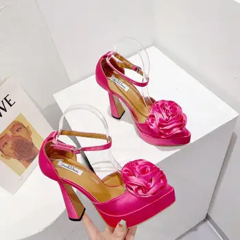 2023 Нов моден дизайн цвете жените супер високи токчета помпи секси заострени пръсти парти банкет буци платформа обувка Сапатос Mujer