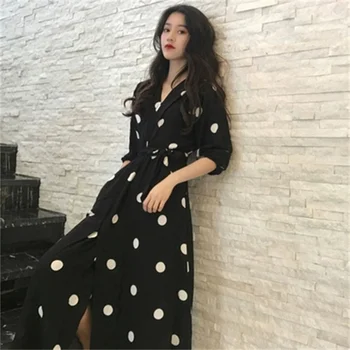 2023 Нова есенна мода черни дамски рокли Три четвърти ръкав v-образно деколте реколта елегантен шик офис дама фея рокля корейски