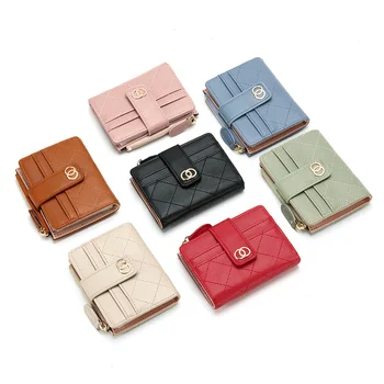 2024 Нови къси дамски портфейли мода прости сладки малки женски портфейли PU кожен държач за карти Дамска чанта Premium Zipper Wallet