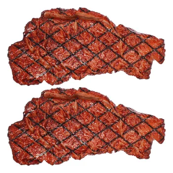 2Pcs Изкуствена PVC пържола симулация Модел на храна Варено печено говеждо месо Начало Кухня Пазар Дисплей Фотография Подпори