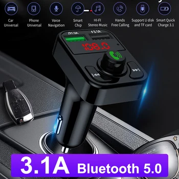 3.1A Bluetooth 5.0 FM предавател Безжичен хендсфри автомобил MP3 музикален плейър Аудио адаптер Двоен USB телефон Поддръжка за бързо зареждане TF