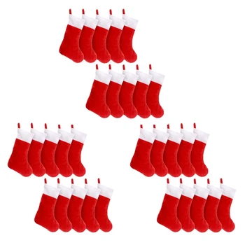 30PCS Червени филцови коледни чорапи Коледни чорапи Държач за чорапи Начало Камина Чанти за съхранение на подаръци за почивка