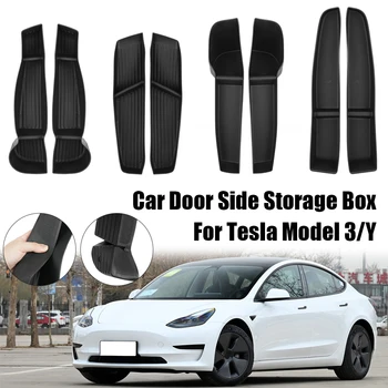 4pcs/Set For Tesla Model 3 Model Y Holder Accessories Front Back Door Handle Armrest Tray Organizer Car Door Side Storage Box