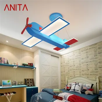 ANITA детска самолетна висулка лампа LED творческа синя карикатура за детска стая детска градина светлина Bimmable с дистанционно управление