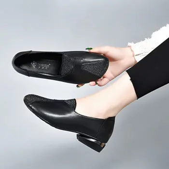 Black Tacan дамски класически висококачествени черни квадратни токчета дамски ежедневни комфортни обувки за обувки за жени