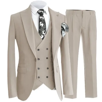 Blazer панталони жилетка мъже костюми сватбена рокля плътен цвят 3 парче комплект мъжки луксозни sloid цвят блейзъри яке палто панталони жилетка