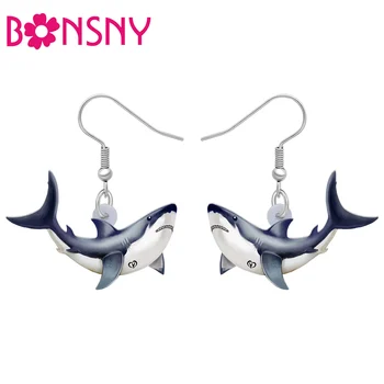 Bonsny Акрилна новост Обеци от риба акула Животни Сладък Dangle капка сексапил декорации за жени тийнейджъри момичета модни аксесоари