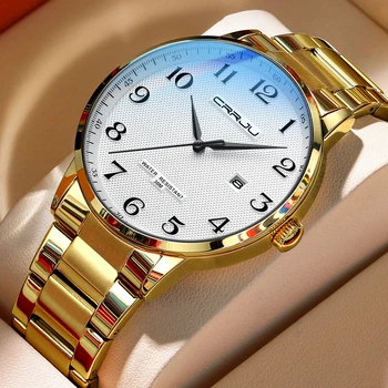 CRRJU марка луксозна мода неръждаема стомана часовник мъже дата часовник спортни часовници мъжки кварцов ръчен часовник 30ATM водоустойчив