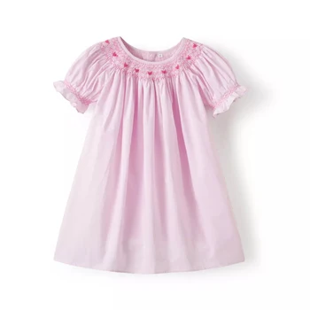Clibeso 2024 Момичета ръчно изработени Smocked епископ рокля лято бебе памук розово подигравателен рокли 1-8Y деца испански рокли
