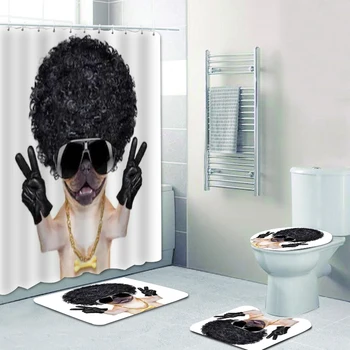 Cool Gangster Френски булдог Куче Душ завеси Завеса за баня 3D хумор Животински кучета Аксесоари за баня Любител на кучета Домашен декор