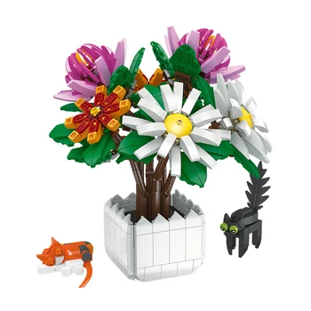 Creative Simulation Flower Series Cartoon Animal Scenes Bonsai Decorations Building Blocks Bricks Toys Gifts
