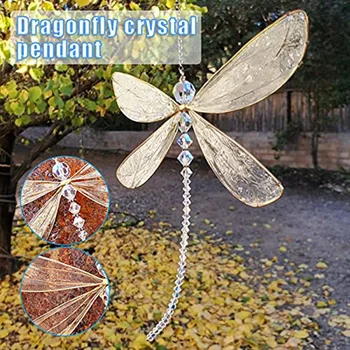 Crystal Dragonfly Window Decor With Beads Hanging Ornament 15X15cm Durable Easy Install