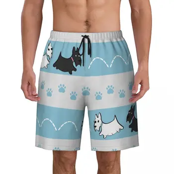 Cute Scotties Pattern Boardshorts Men Quick Dry Board Shorts Scottish Terrier Dog Swim Trunks Персонализирани печатни бански костюми