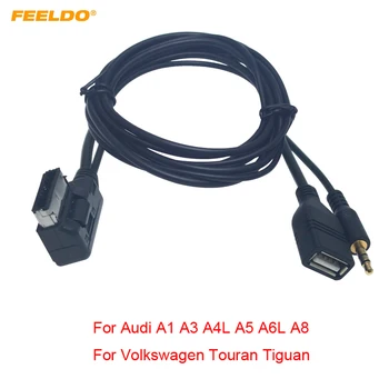 FEELDO 5Pcs Car Audio Music 3.5mm AUX кабел AMI / MDI / MMI интерфейс USB + зарядно за Audi Volkswagen Wire адаптер #AM6209
