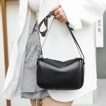 Fashion Texture Simple All-match чанти 100% телешка чанта Crossbody Ретро твърдо масло восъчна кожа Дамска чанта Trend Shoulder Bag