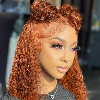 Ginger Orange Short Curly Human Hair Wigs For Black Women Deep Wave Lace Frontal Wig 13x4 Transparent Deep Curly Lace Front Wigs