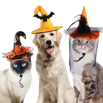 Halloween Pet Funny Hat with Spider Pumpkin Bats Headwear For Small Mmedium Dog Cats Adjustable Costume Cosplay Accessories