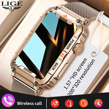 LIGE Men Smart Watch Sports Fitness Track Watch Ip67 Водоустойчив военен здравен монитор AI Voice Bluetooth Call Smart Watch 2023