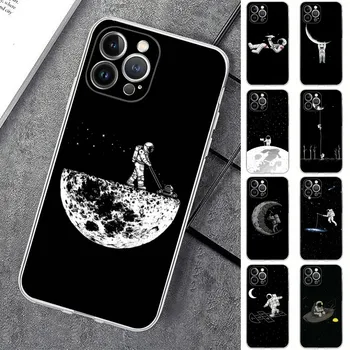 Moon астронавт телефон случай за iPhone 15 14 11 12 13 Mini Pro XS Макс капак 6 7 8 плюс X XR SE 2020 Funda Shell