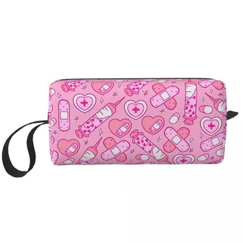 Nursing Medica модел медицинска сестра ярко розово голям грим чанта красота торбичка пътуване козметични чанти чанта за съхранение за унисекс