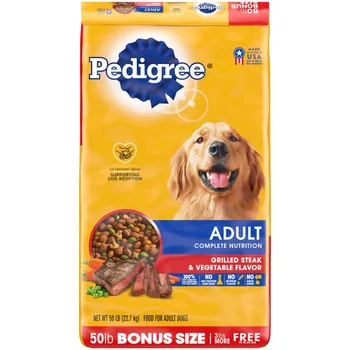 PEDIGREE Пълноценно хранене Пържола на скара & Зеленчукова суха кучешка храна за възрастни кучета, 44 фунта чанта