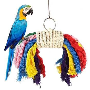 Parrot Chew Toy Висящи Многоцветно въже против ухапване Папагал Клетка Домашен любимец Птица Фуражна играчка Дъвчете играчка Птичи консумативи Аксесоари за птици
