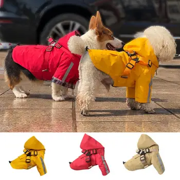 Pet дъждобран водоустойчива качулка отразяваща лента с тягов пръстен малък среден голям кучета дъжд палто кученце дрехи домашни любимци