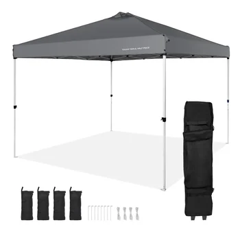 Pop Up Canopy Tent, 10 x 10 ft, с преносима ролкова чанта и 4 торби с пясък, водоустойчива и слънчева беседка