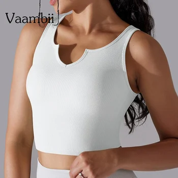 Quick Dry Crop T Shirt Top Ribbed Sports Fitness Yoga Top Sleeveless Yoga Shirt Workout Gym Crop Tops For Women Sport Top