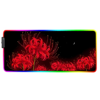 RGB подложка за мишка Червен паяк Лили бюро мат смърт цвете LED игри подложка за мишка Wisteria Demon XXL Deskmat аниме килим естетика