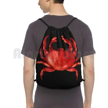 Red Crab Backpack Чанта за шнур Езда Катерене Фитнес чанта Червен Раци Раци Червена риба Морски дарове Морски живот Морски океан Омар Животно