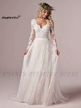 Ryanth Lady Сватбени рокли за булка 2023 V врат дантела апликации булчинска рокля за жени Vestido de noiva с пълен ръкав