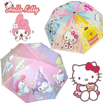 Sanrio Hello Kitty Kuromi Sun Umbrella Anti-UV Folding Umbrella Cute Coating Bumper Cloth Sunny Rain Dualuse Women Girl Umbrella