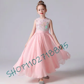 Sequined Pink Flower Girl Dresses Kids Weddings Birthday Party Pageant Gowns Junior Bridesmaid Dress
