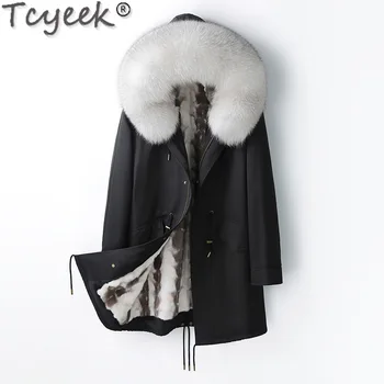 Tcyeek Natural Mink Fur Coat Man Hood Зимни якета за мъжки дрехи Мода Real Fur Parka Warm Fox Fur Collar Casaco Masculino