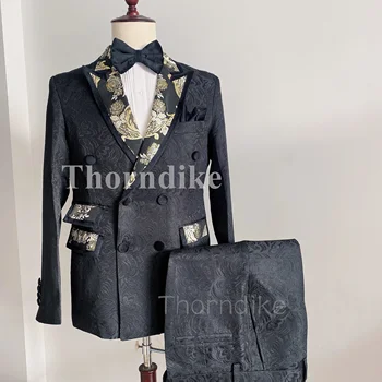 Thorndike Autumn Men's Suits 2020 Double Breasted Regular Fit Peaked Lapel Prom Tuxedos For Wedding/Party 2 бр. (Blazer+Pants)