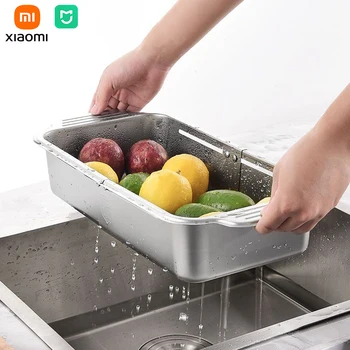 Xiaomi Mijia 304 Неръждаема Stee регулируема цедка за храна Dish Drainer мивка Drain Dish Rack Плодови зеленчуци Drainer Кухненски инструменти