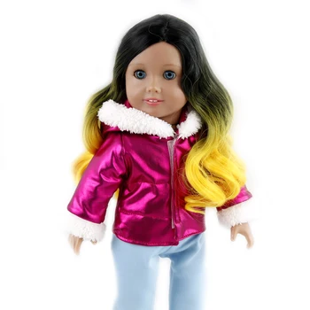 Американски кукла перуки дълго къдрава вълнообразен черен градиент жълто годни за 26-28cm главата 18 инча момиче кукли коса