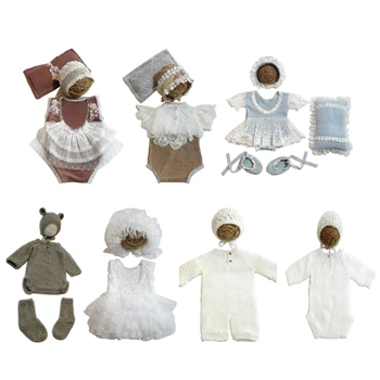 Бебешка фотография облекло комплект дантела гащеризон боди и шапка душ подаръци