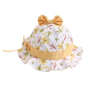Бебешка шапка Детска кофа шапка Цветен печат Малки момичета Шапка Bowknot Шапки