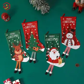 Весела Коледа чорап Дядо Коледа чорапи голям капацитет подарък чанта висящи Коледа декор Бъдни вечер дърво орнаменти Нова година 2023